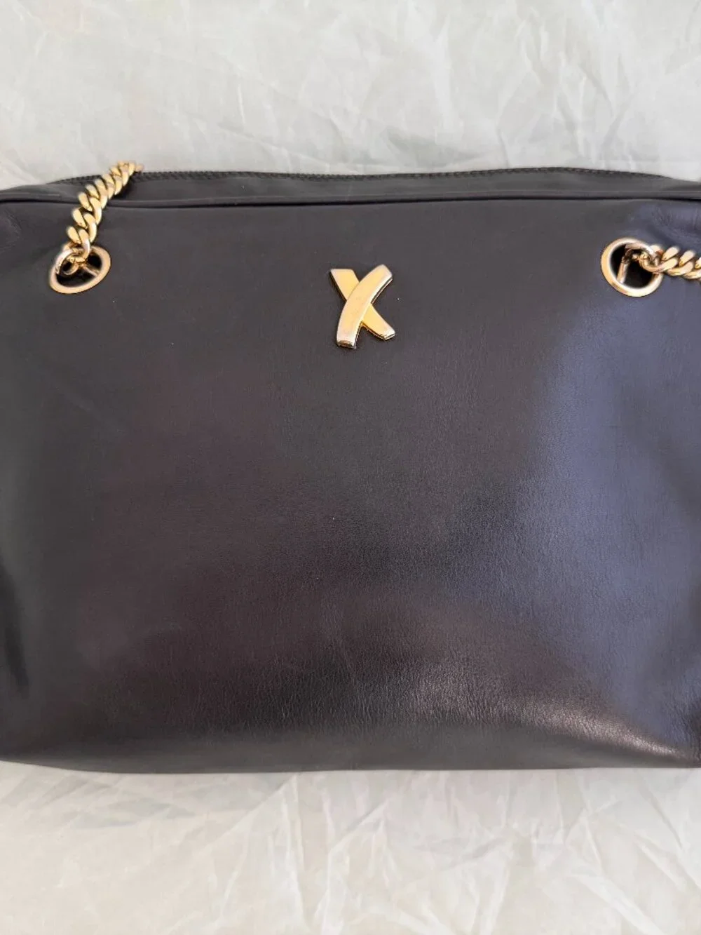 By Paloma Picasso Black Leather Chain Shoulder Bag Gold Hardware Vintage
